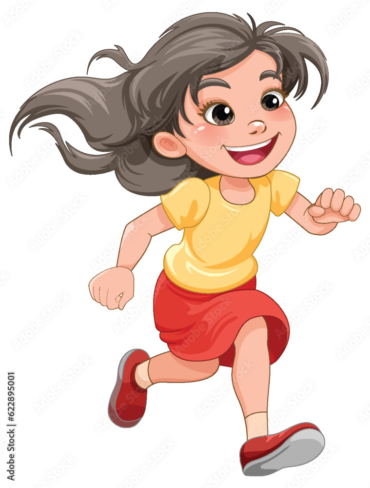 Sticker running girl cartoon character