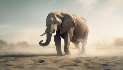 Fototapeta na wymiar Majestic elephant walking in tranquil African savannah generated by AI