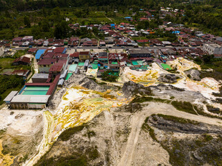 Aerial view of popular tourist spot with hot springs and hotels. Sipoholon, Sumatra, Indonesia.