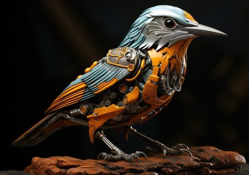 Ai bird Cyborg in the style of baroque sci-fi.