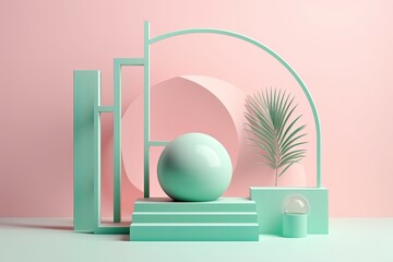 green vase and a plant on a table. Generative AI