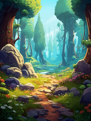 Fototapeta na wymiar Path in Forest Nature Illustration