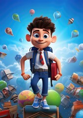 Fototapeta premium Schoolbound Fun. Cute and Lively 3D Character Poster Featuring Friends Excited for Back to School.