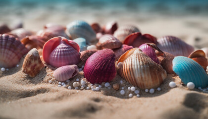 Obraz premium Seashell and starfish decorate tropical coastline souvenir generated by AI
