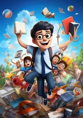 Laugh and Learn. Vibrant 3D Character Poster Depicting a Group of Friends Embracing the Back to School Season.