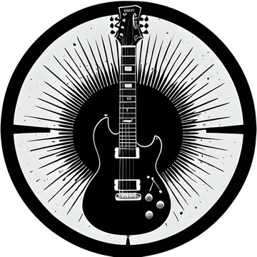 a stamp of a black guitar inside a circle