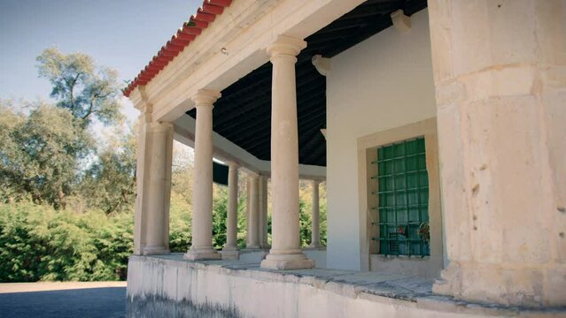 restored old chapel in central portugal building gimbal shot