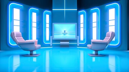 The Future of Game Shows. A Simple, Modern Setting with Two Chairs and a Whole Lot of Fun. AI Generative - obrazy, fototapety, plakaty