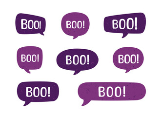 Speech bubble with text Boo digital sticker vector illustration set