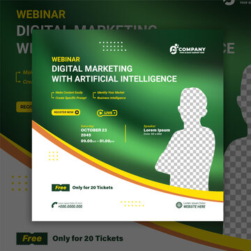 Business webinar digital marketing artificial intteligence social media template green gradient mesh background