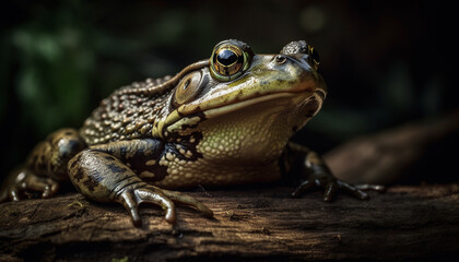 Fototapeta premium Slimy toad sitting in wet forest pond generated by AI
