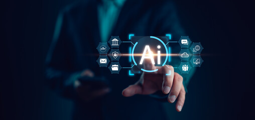 Ai technology, Artificial Intelligence. man using technology smart robot AI, artificial...
