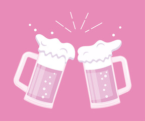 ビールジョッキで乾杯をする手描き風のベクターイラスト © ICIM