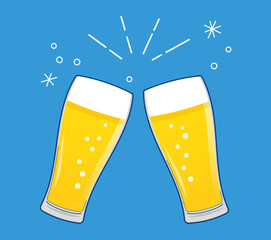 グラスビールで乾杯をする手描き風のベクターイラスト © ICIM