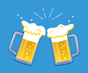 ビールジョッキで乾杯をする手描き風のベクターイラスト © ICIM