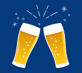 グラスビールで乾杯をする手描き風のベクターイラスト © ICIM