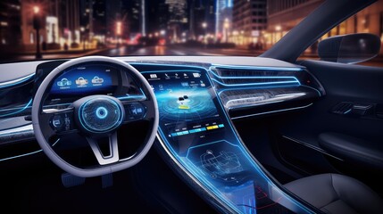 Electric car interior details of Inside car with front seats,