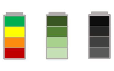 Illustration of battery status bar Green Red Orange Yellow Dark tone