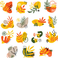 Set Collection Hand drawn Organic Shape Floral Illustration vector