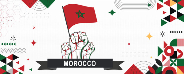 Morocco flag independence day geometric Country web banner. corporate abstract background design with flag theme. Country Vector Illustration