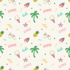 Colorful summer theme seamless pattern background with summer elements