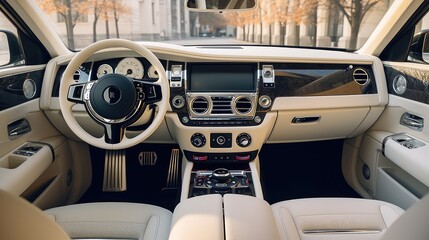 Car modern interior with white leather seats vehicle.