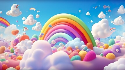 Fantasy sky rainbow. Fairy skies rainbows colors, magic landscape and dream sky background illustration, AI Generative