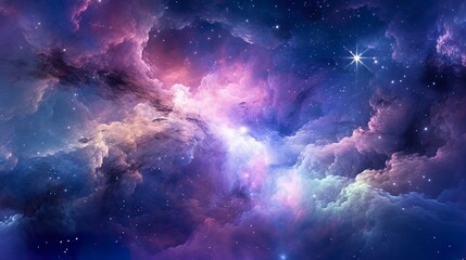Fototapeta na wymiar Nebula Galaxy Background With Purple Blue Outer Space. Cosmos Clouds And Beautiful Universe Night Stars. AI Generative