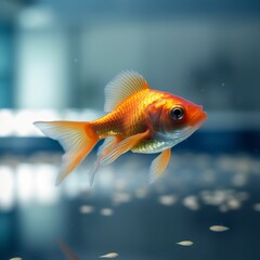 Beautifully colored goldfish swim in the clear aquarium water. 3d animation swimming goldfish.  AI Generative