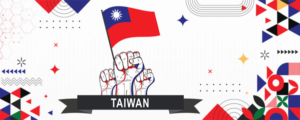 Taiwan flag independence day geometric Country web banner. corporate abstract background design with flag theme. Country Vector Illustration