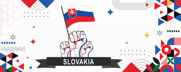 Slovakia  flag independence day geometric Country web banner. corporate abstract background design with flag theme. Country Vector Illustration