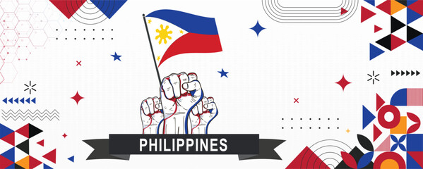 Philippines flag independence day geometric Country web banner. corporate abstract background design with flag theme. Country Vector Illustration