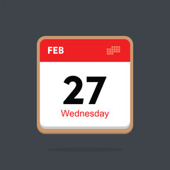 wednesday 27 february icon with black background, calender icon