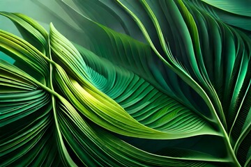 Lush green curved palm leaves on transparent background overlay, vibrant and full of life