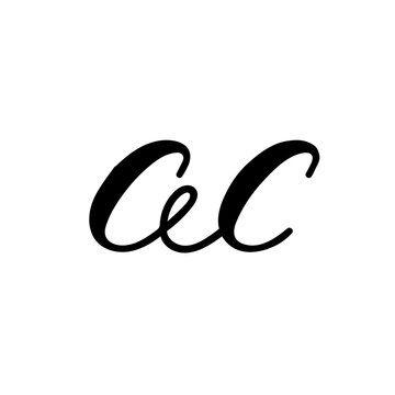 a c initials. text business logo. combined cursive letters. simple monochrome monogram. brand identity. handwritten sign. vector symbol. logotype template. black and white image
