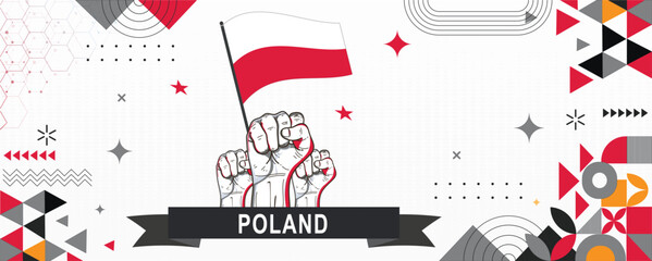 Poland flag independence day geometric Country web banner. corporate abstract background design with flag theme. Country Vector Illustration