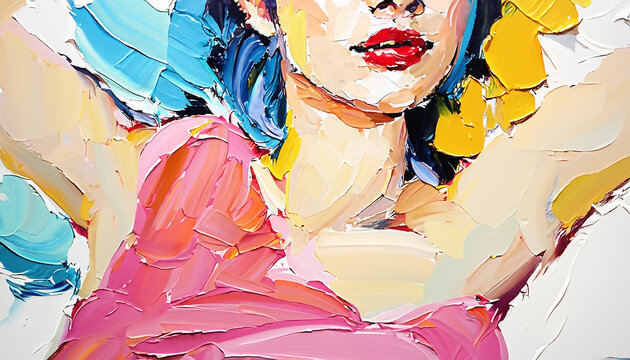 colorful vivid expressive bold and loose brushstrokes painting of beautiful diverse person woman portrait