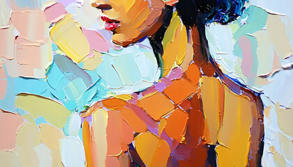 colorful vivid expressive bold and loose brushstrokes painting of beautiful diverse person woman portrait