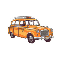 Watercolor yellow traditional taxi, hand painted, transparent background