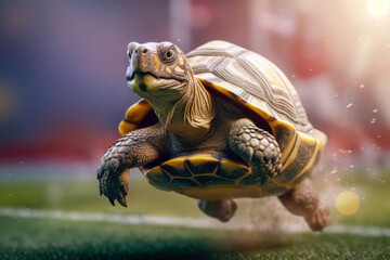Tortoise or turtle first place in the race, concept of Tortoise and the Hare, Generative AI