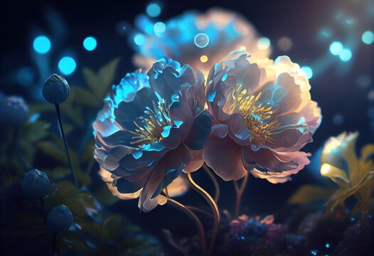 The spectrum of beautiful light baby blue peony flowers. Generative AI