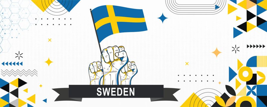 Sweden flag independence day geometric Country web banner. corporate abstract background design with flag theme. Country Vector Illustration