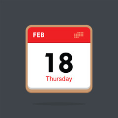 thursday 18 february icon with black background, calender icon