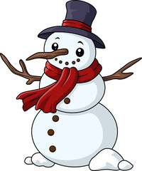 Cute snowman wearing a hat and scarf