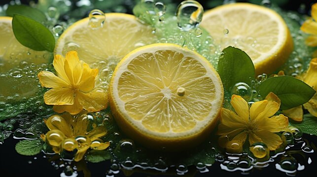 Seamless background image is cover with lots of lemon. Generative AI