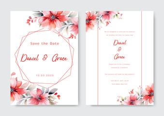 wedding invitation template with beautiful flower