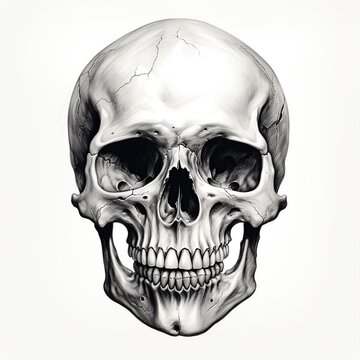 Skull realistic style for tattoo sketch outline. Generative AI