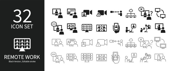 Icon set related to remote work - obrazy, fototapety, plakaty