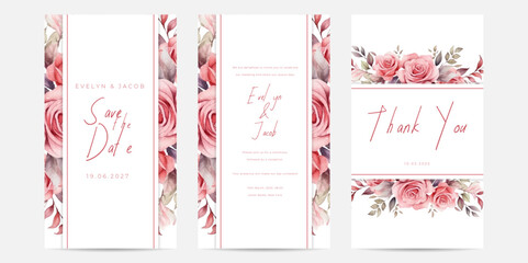 Wedding invitation with watercolor dahlias and rose