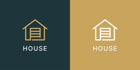 House Logo. Gold House Symbol Geometric Linear Style isolated on Double Background. Usable for Real Estate, Construction, Architecture and Building Logos.